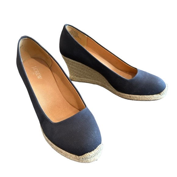J. Crew Factory Shoes - J. CREW FACTORY CANVAS ESPADRILLE WEDGES WEDGE SHOES NAVY BLUE ROUND TOE SUMMER
